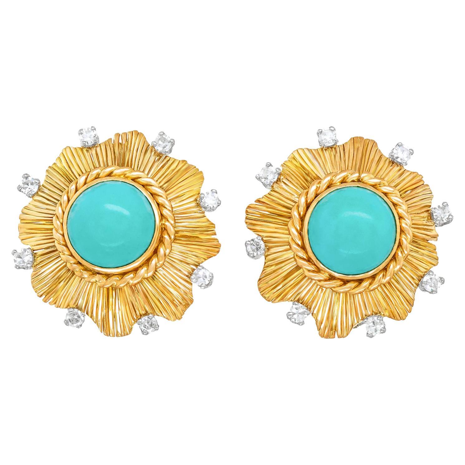 Art Deco Turquoise and Gold Earrings