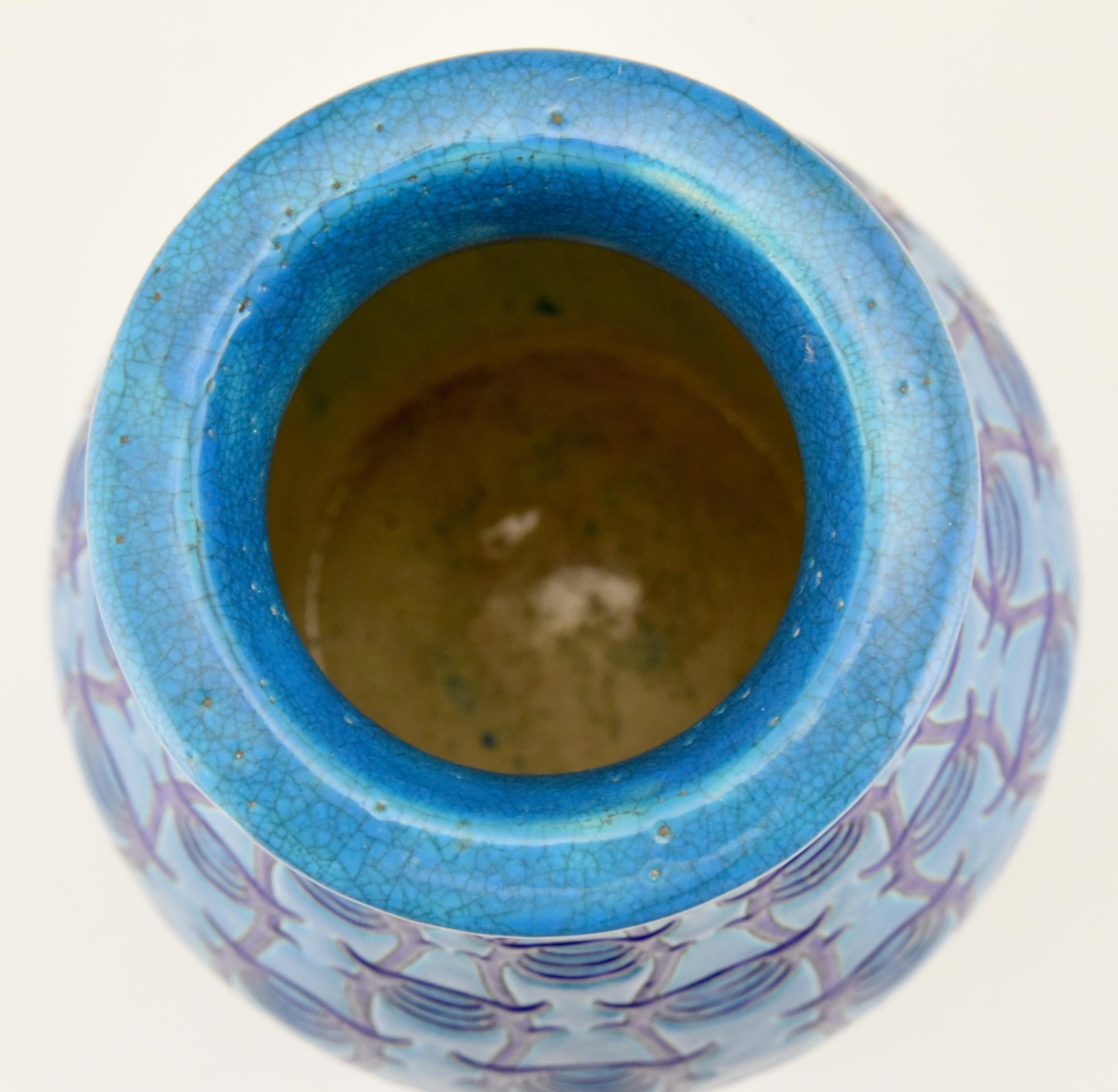 Art Deco Turquoise Blue Ceramic Vase Atelier Primavera Longwy, 1925 2