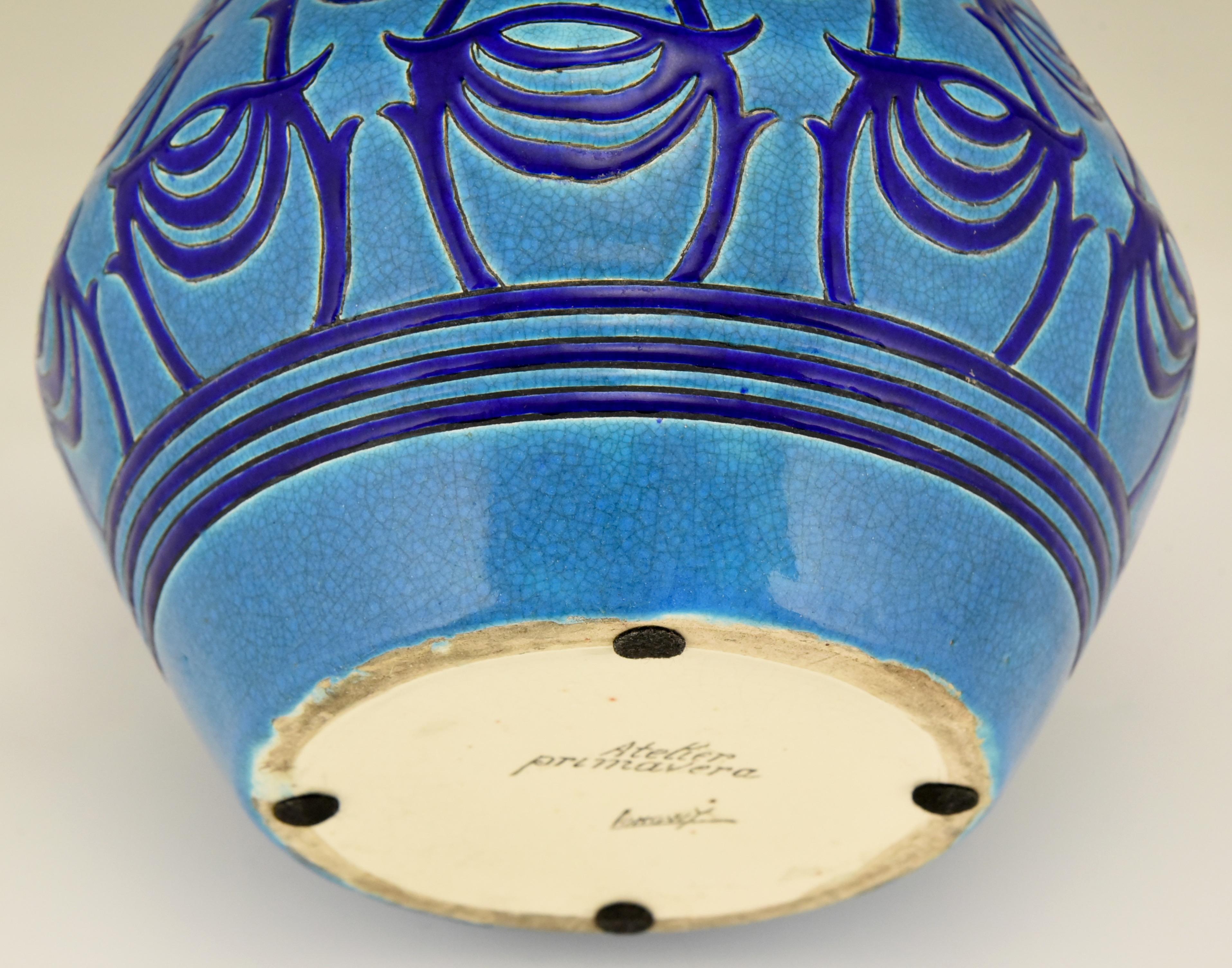 Art Deco Turquoise Blue Ceramic Vase Atelier Primavera Longwy, 1925 3