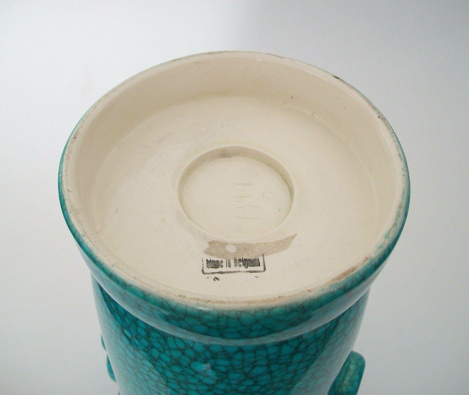 Art Deco Turquoise Crackle Glaze Vase, Belgium, Circa 1930's For Sale 3