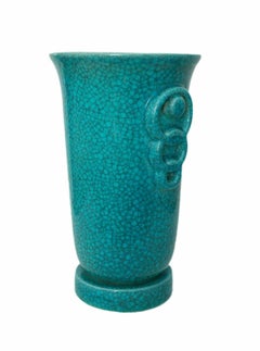 Art Deco Turquoise Crackle Glaze Vase, Belgium, Circa 1930's