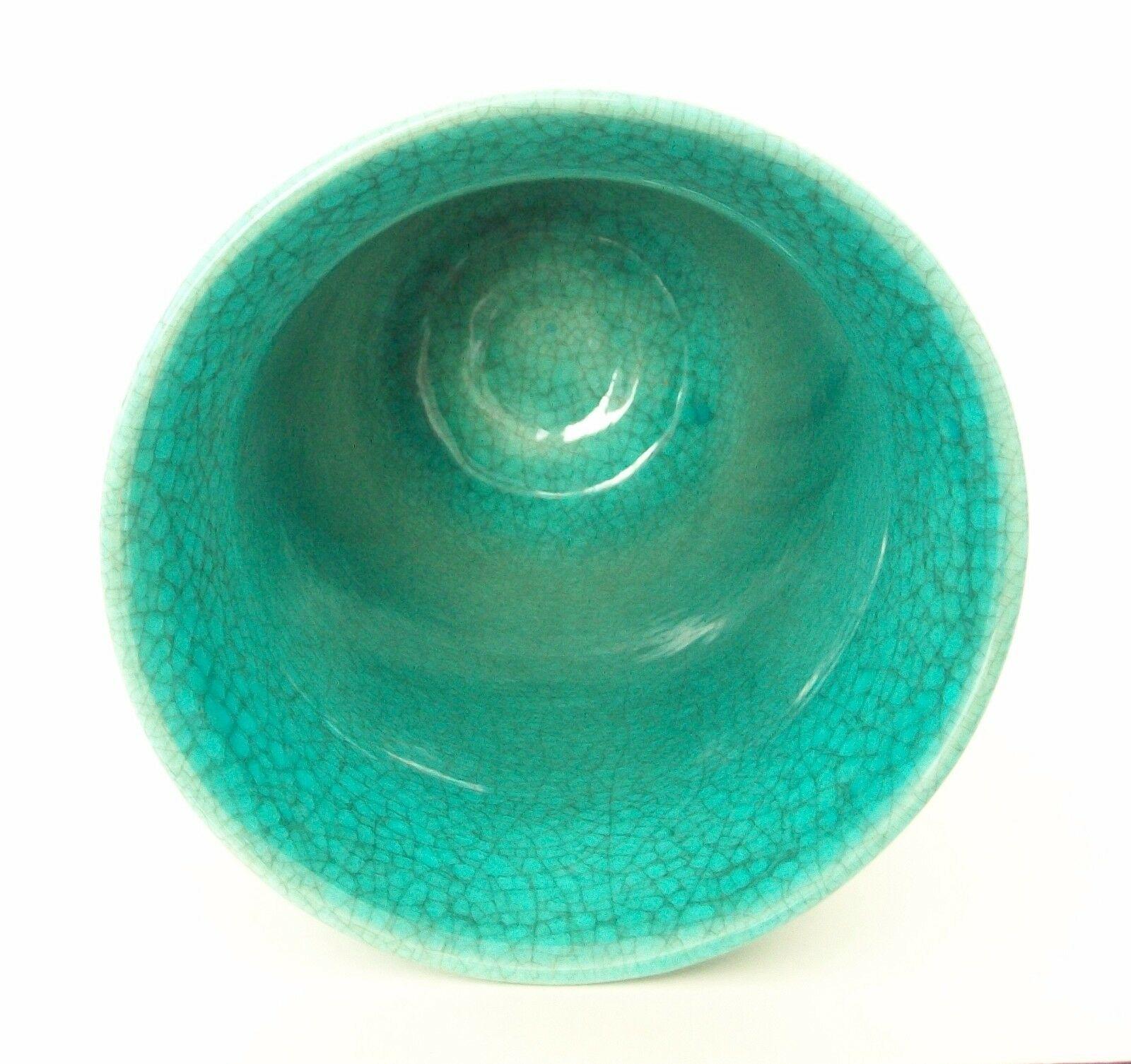 Art Deco Turquoise Crackle Glaze Vase, Belgium, Circa 1930's For Sale 1