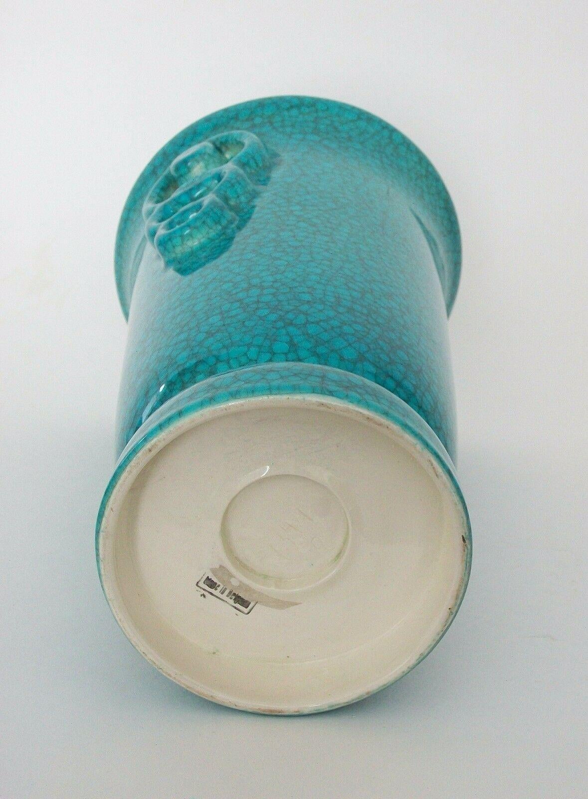 Art Deco Turquoise Crackle Glaze Vase, Belgium, Circa 1930's For Sale 2