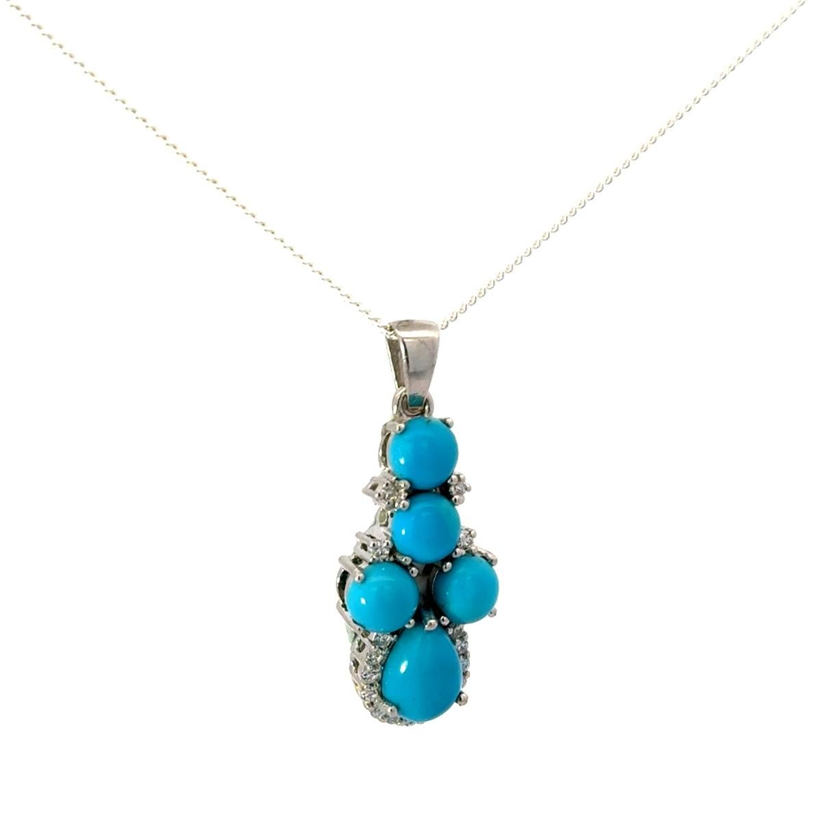 Art Nouveau Art Deco Style Turquoise December Birthstone Pendant for Women Gift in Silver For Sale