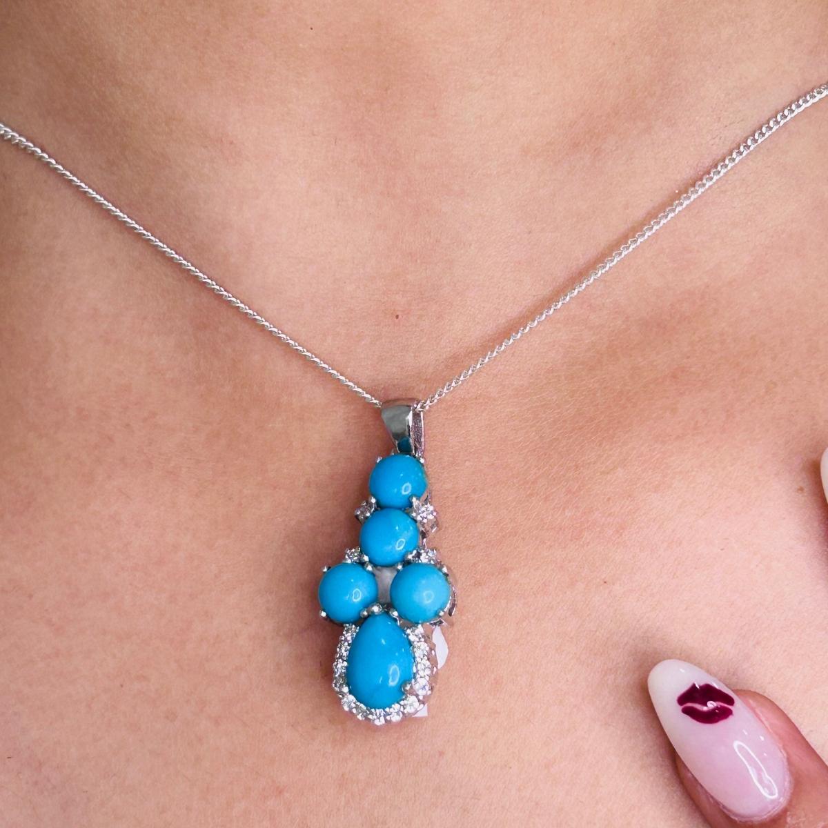 Art Deco Style Turquoise December Birthstone Pendant for Women Gift in Silver In New Condition For Sale In New York, NY