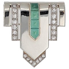 Art Deco Turquoise Diamond and White Gold Clip Brooch