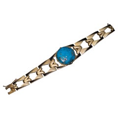 Art Deco Turquoise Enamel Gold Vintage French Bracelet