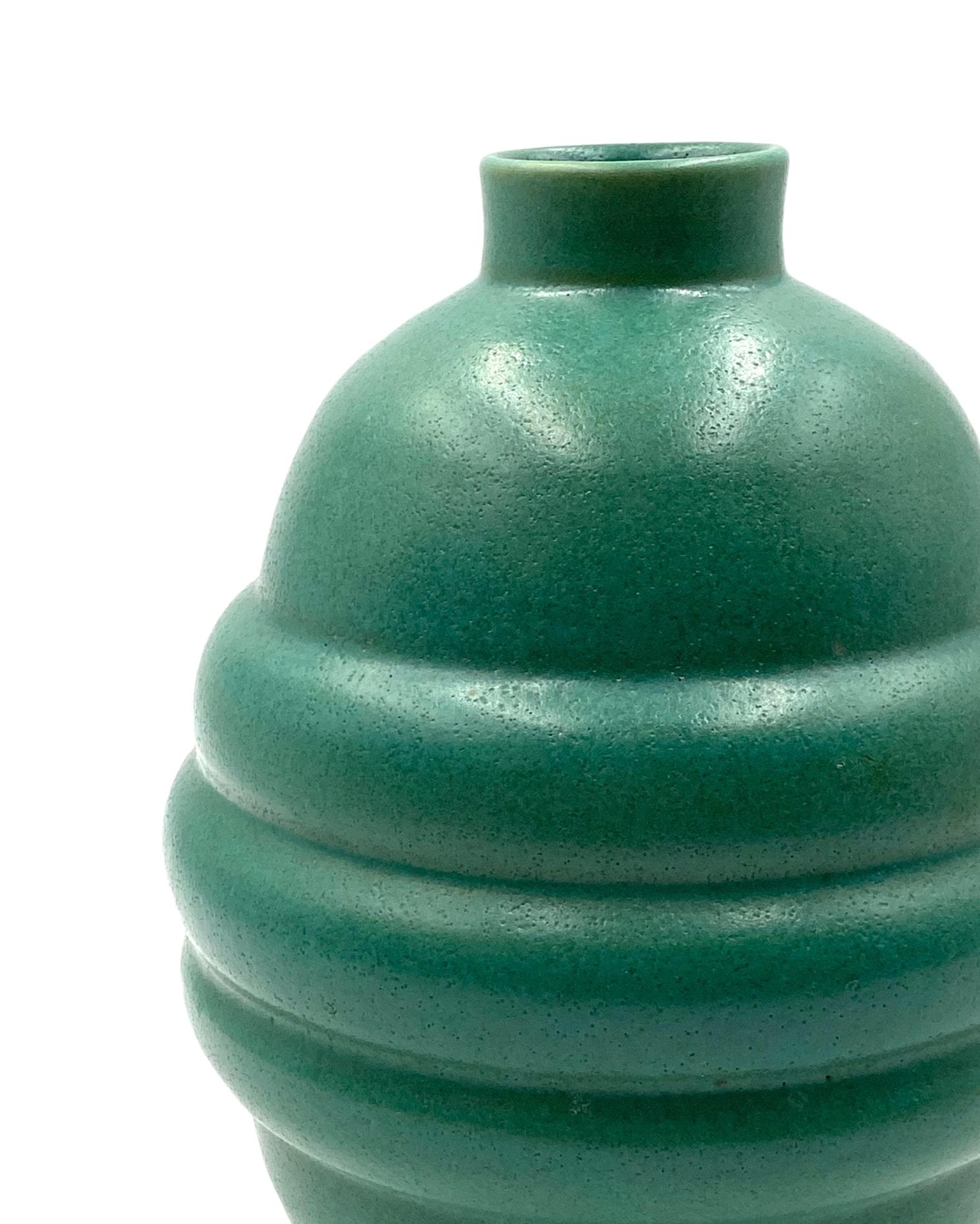 Vase Art Déco en faïence turquoise, France 1940s en vente 3