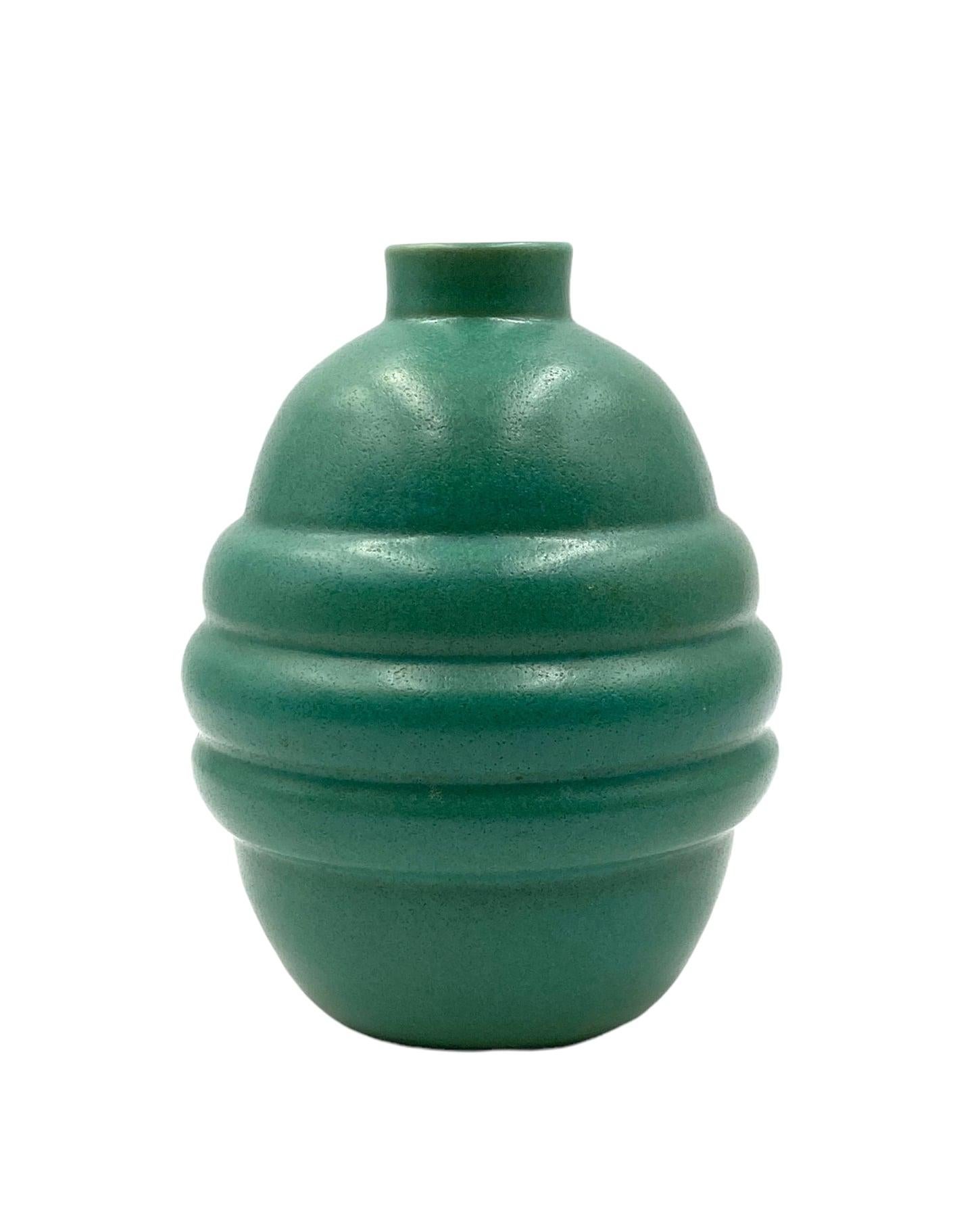 Art Déco Türkisfarbene Fayence-Vase, Frankreich 1940er Jahre im Angebot 6