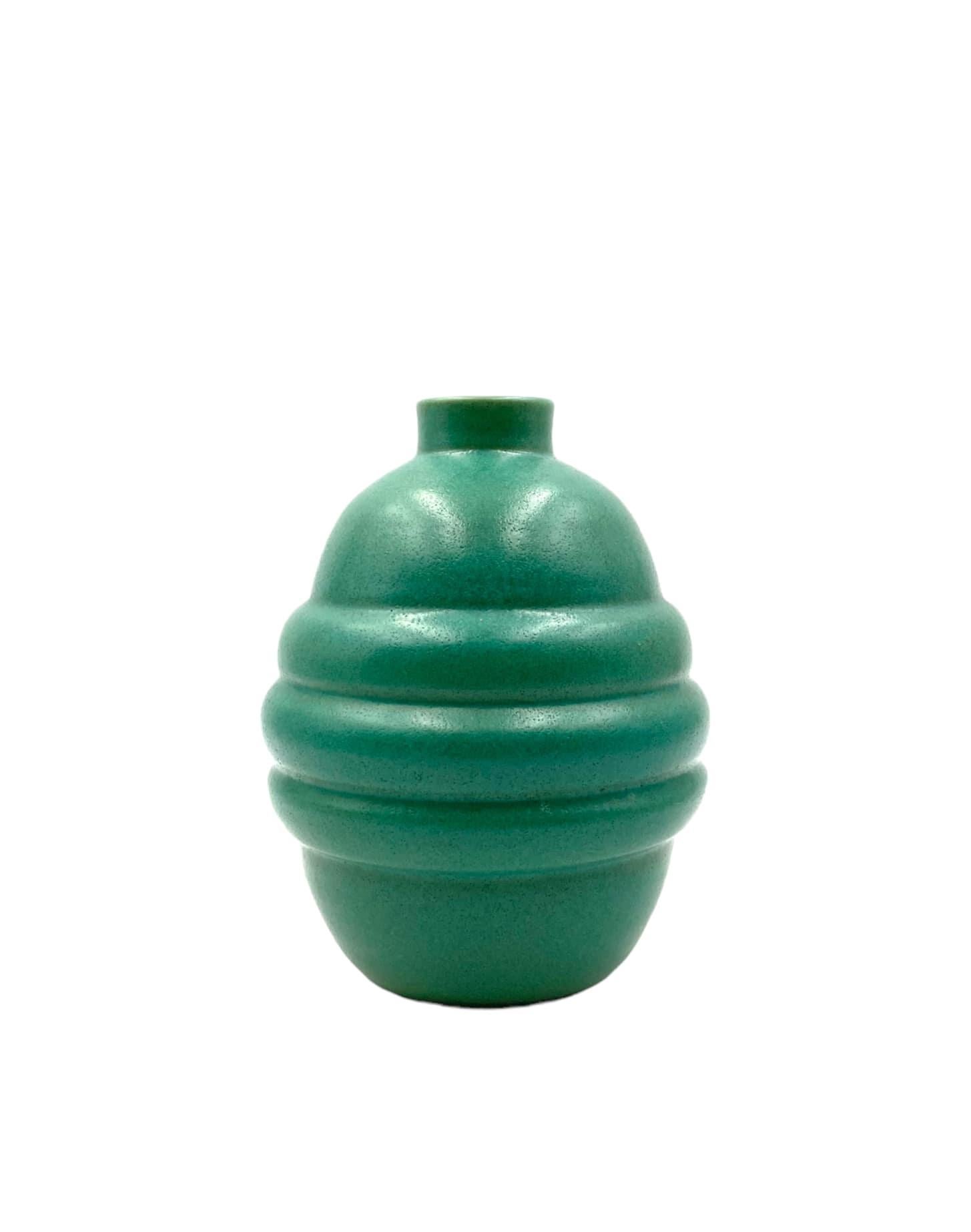 Art Déco Türkisfarbene Fayence-Vase, Frankreich 1940er Jahre im Angebot 7