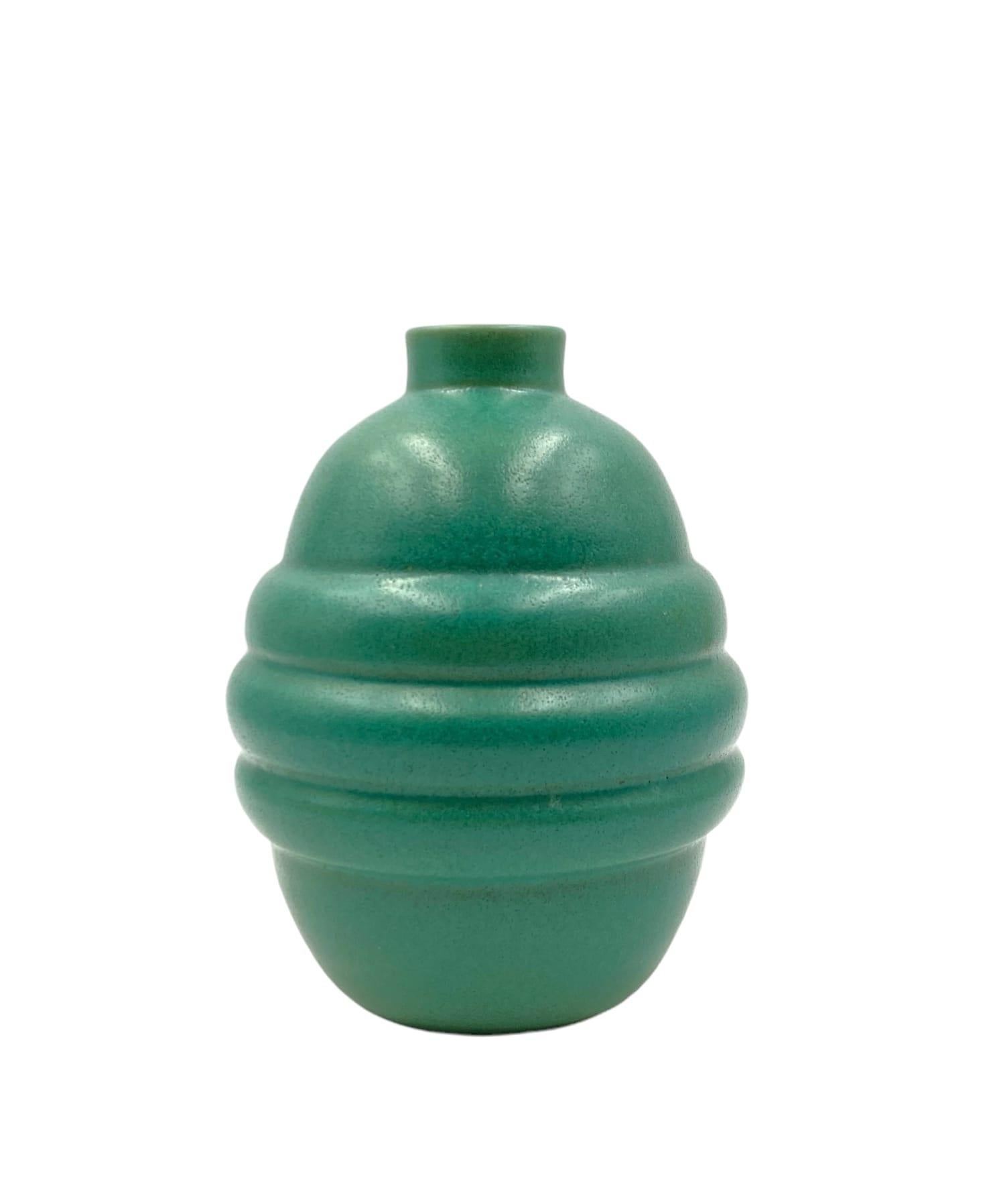 Art Déco Turquoise Faience Vase, France, 1940s For Sale 8