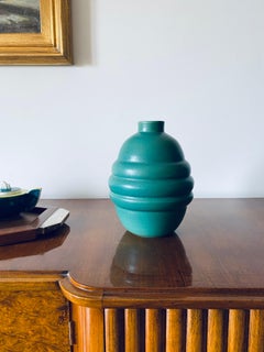 Art Déco Turquoise Faience Vase, France, 1940s