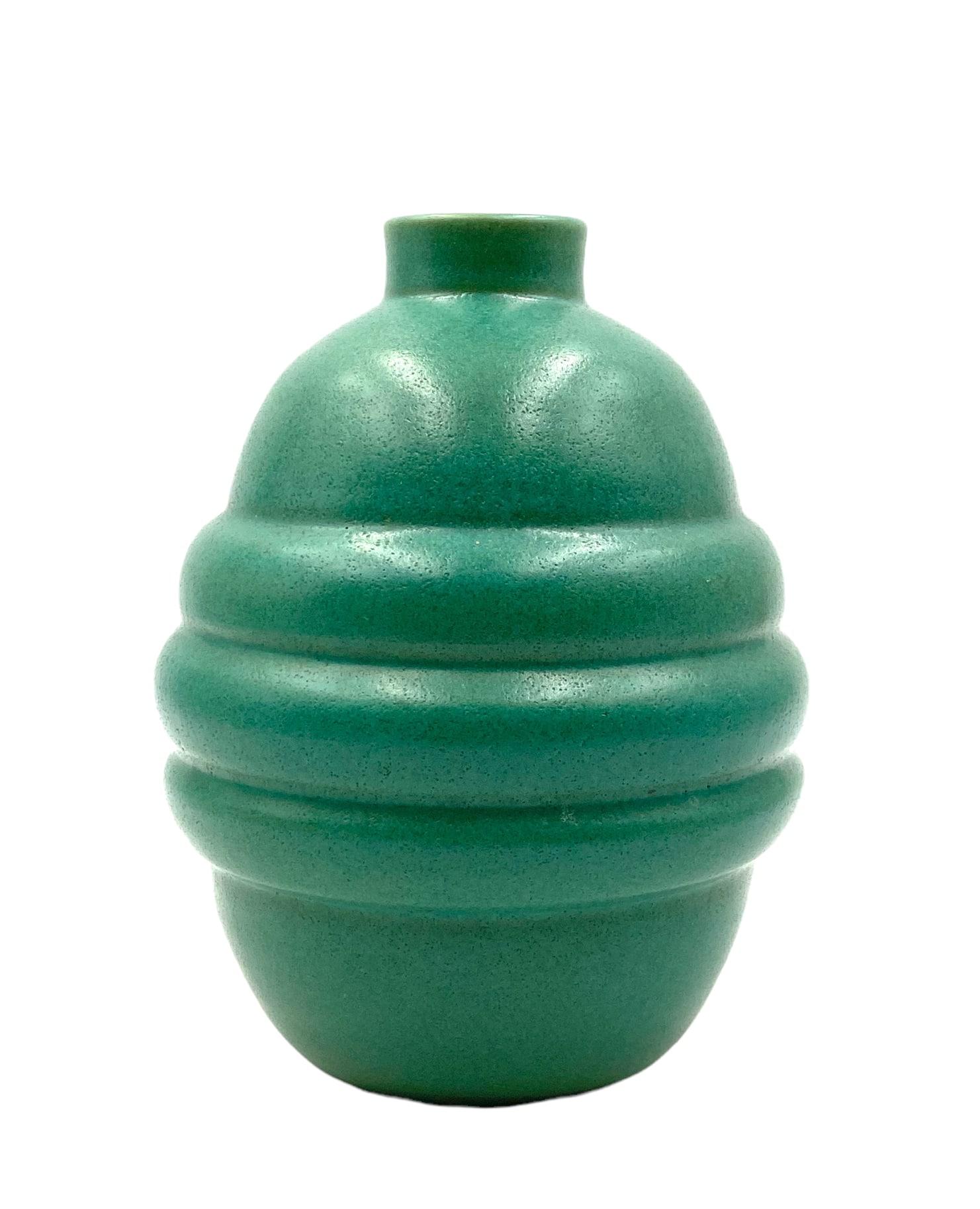 Art Déco Turquoise Faience Vase, France, 1940s In Excellent Condition For Sale In Firenze, IT