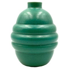 Art Déco Turquoise Faience Vase, France, 1940s