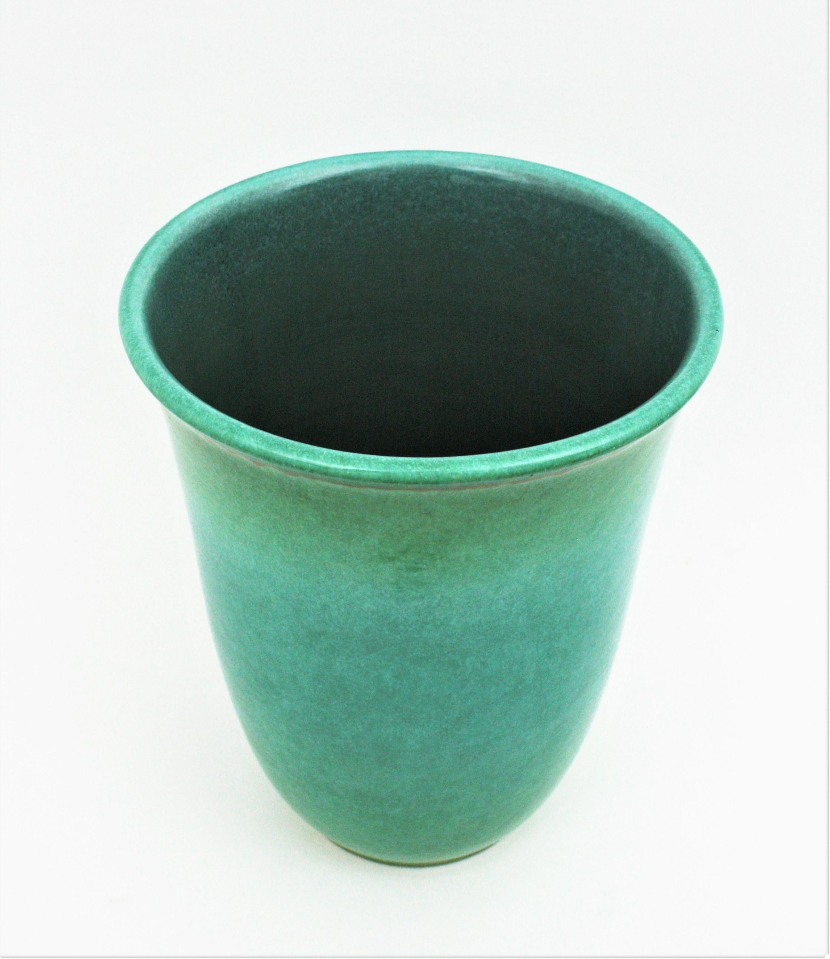 Spanish Large Vase by Serra in Turquoise Glazed Ceramic  For Sale 2
