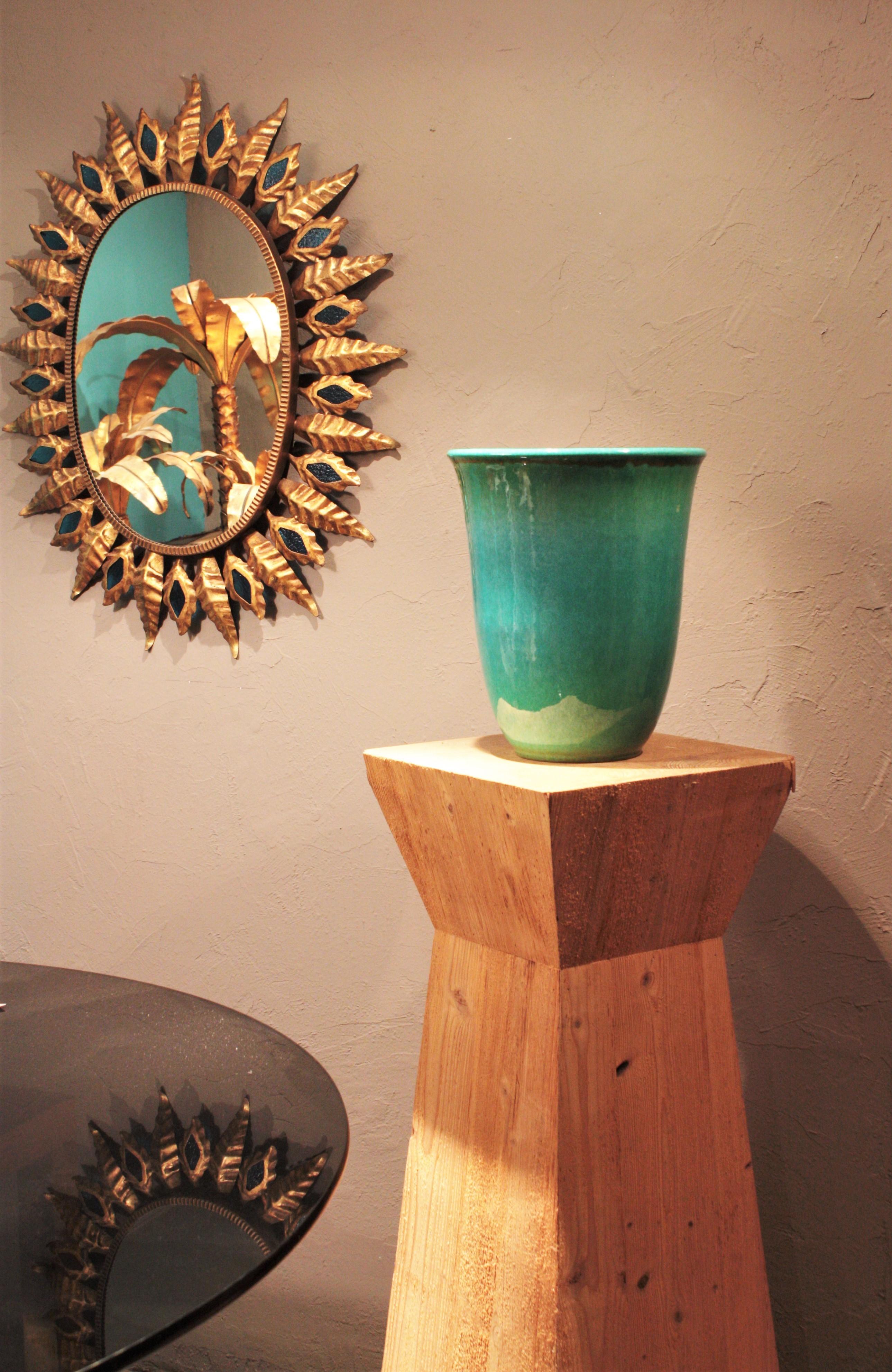 Spanish Large Vase by Serra in Turquoise Glazed Ceramic  For Sale 5