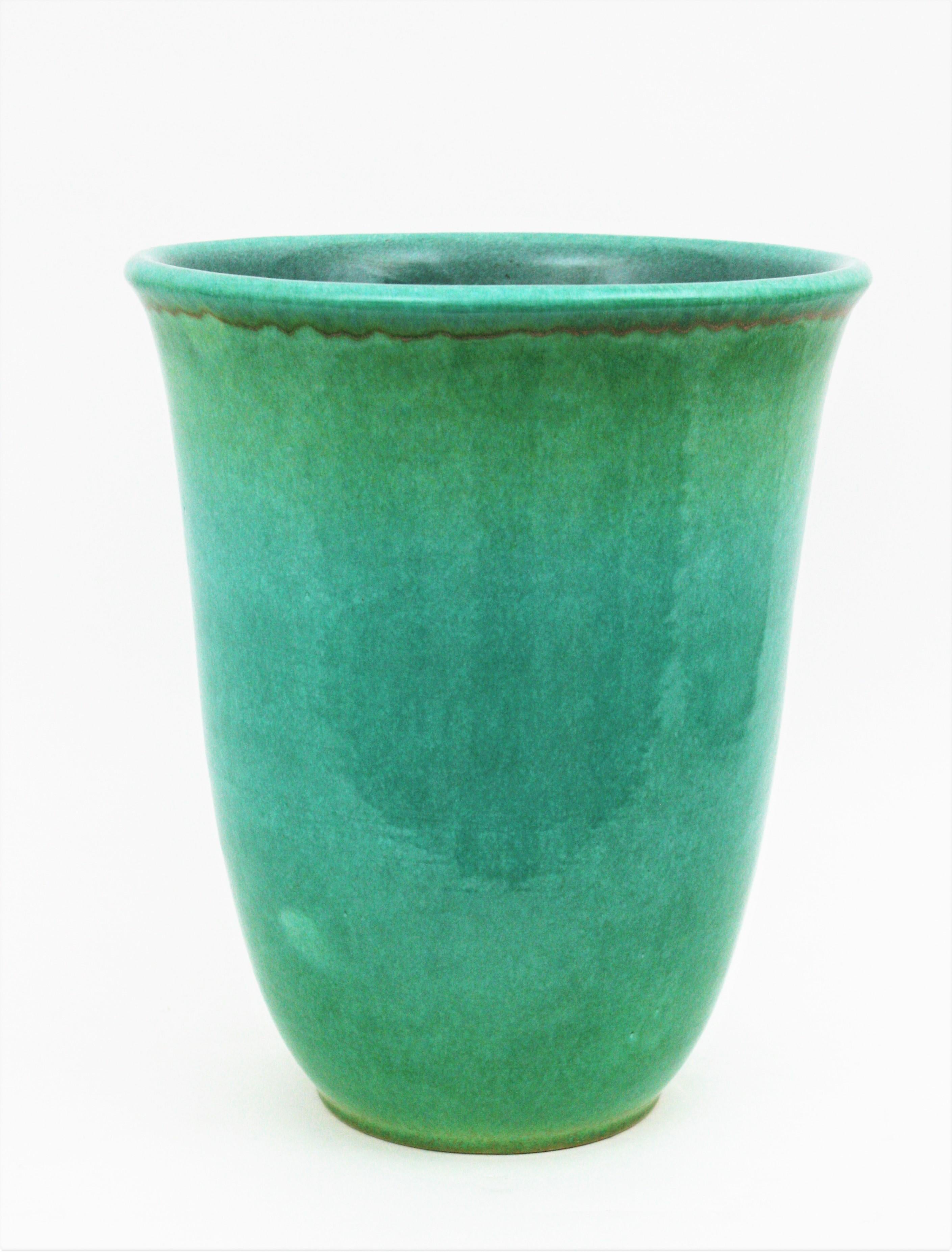 Spanish Large Vase by Serra in Turquoise Glazed Ceramic  In Excellent Condition For Sale In Barcelona, ES