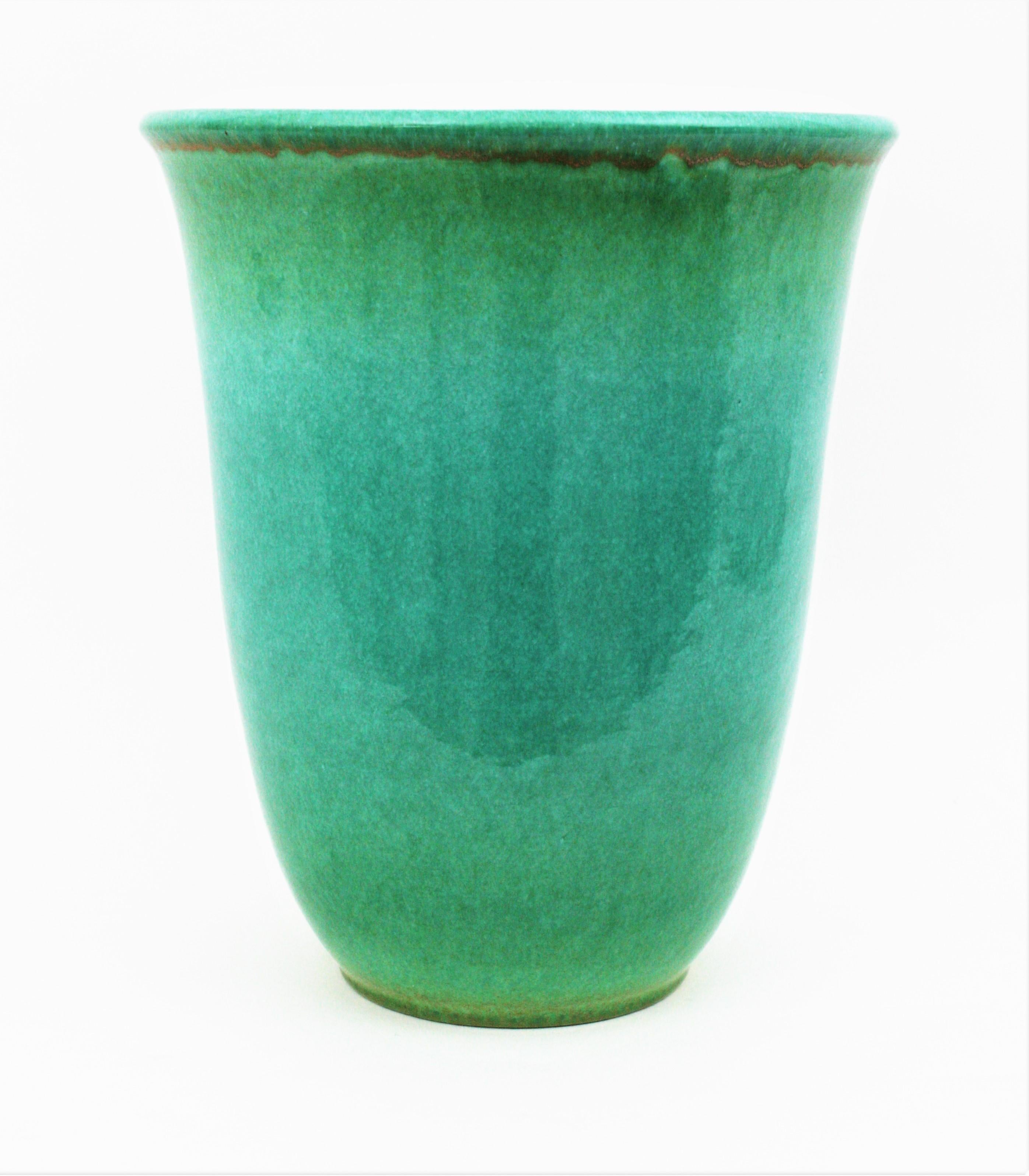 20th Century Spanish Large Vase by Serra in Turquoise Glazed Ceramic  For Sale