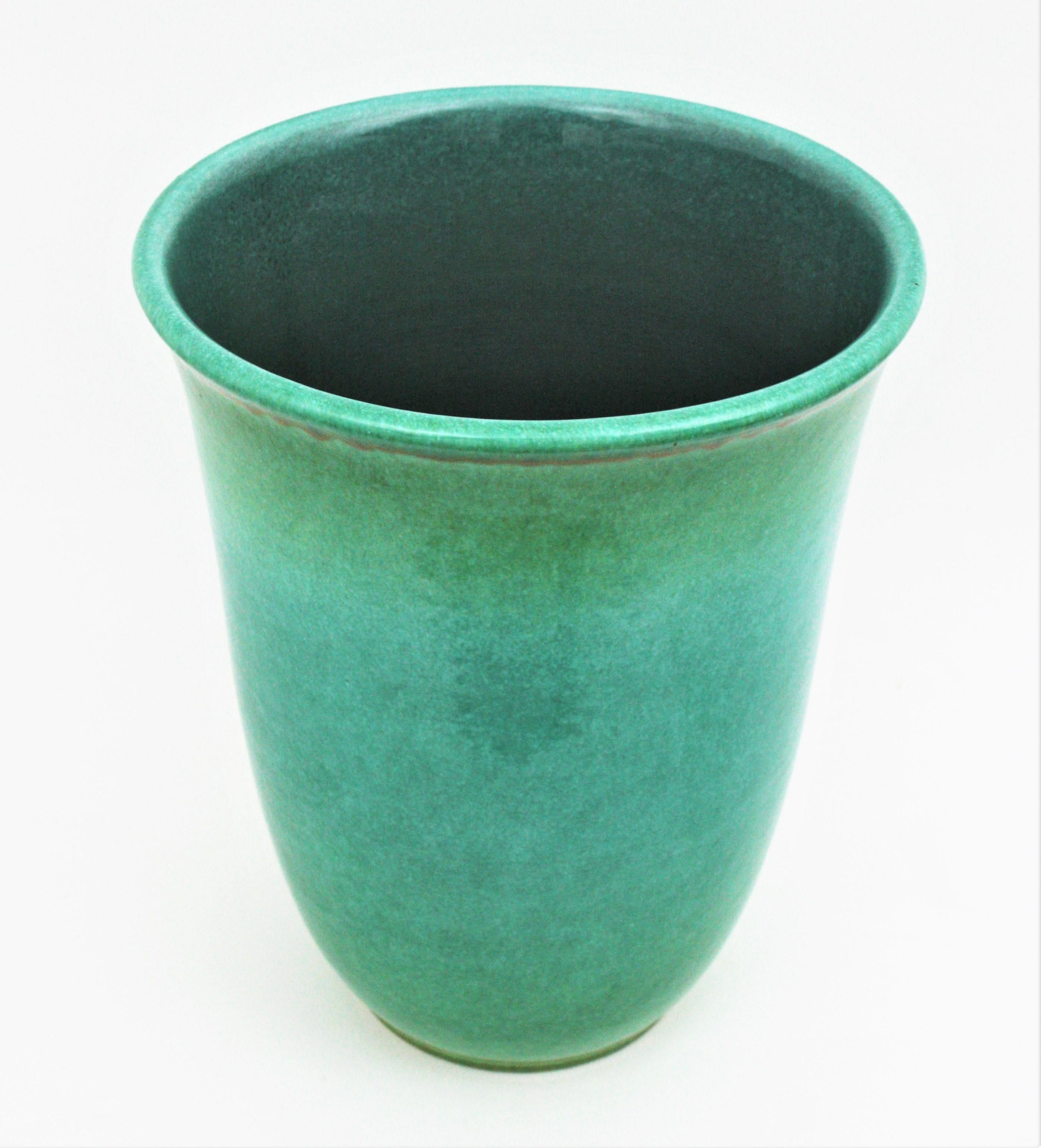 Spanish Large Vase by Serra in Turquoise Glazed Ceramic  For Sale 1