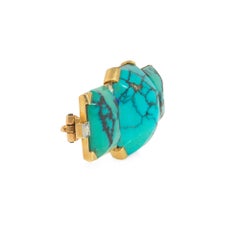 Art Deco turquoise, lapis and diamond bar brooch