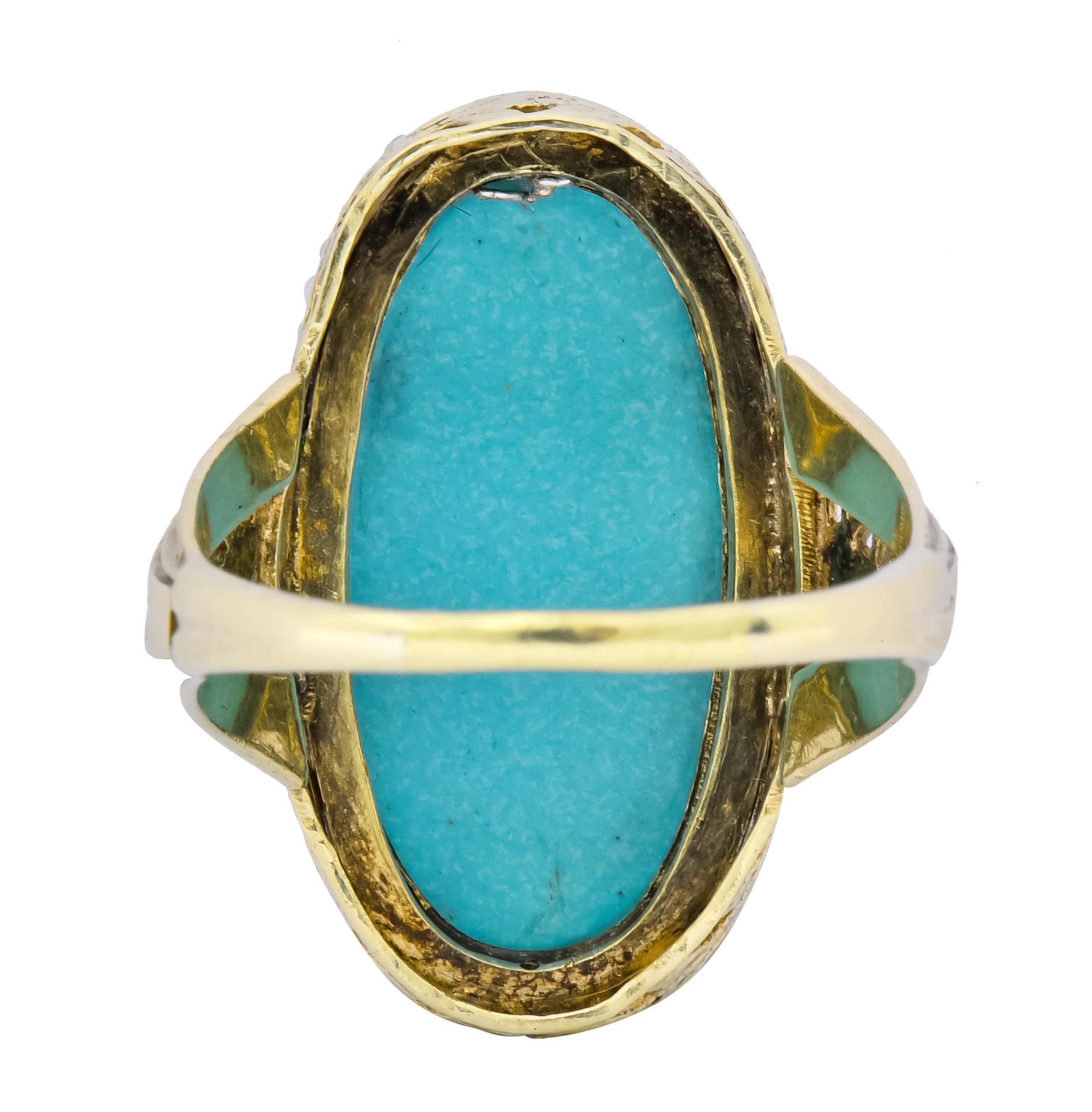 Art Deco Turquoise Seed Pearl 14 Karat Gold Fashion Ring In Excellent Condition In Philadelphia, PA