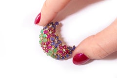 Art Deco Tutti Frutti clip brooch in platinum and gold, crescent moon