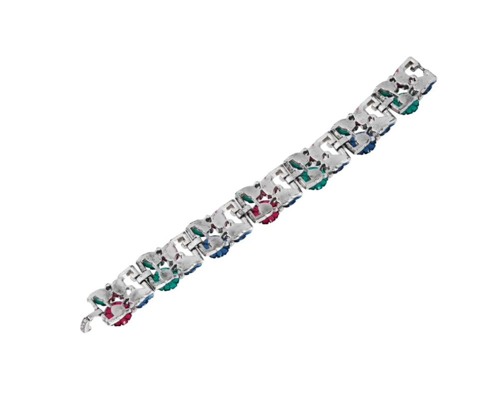 Art Deco Tutti Frutti Fruit Salad Glass Bracelet Attributed to Mazer In Good Condition For Sale In New York, NY