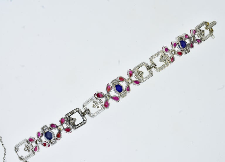 Art Deco Tutti Frutti Platinum, Diamond, Ruby and Sapphire Bracelet c