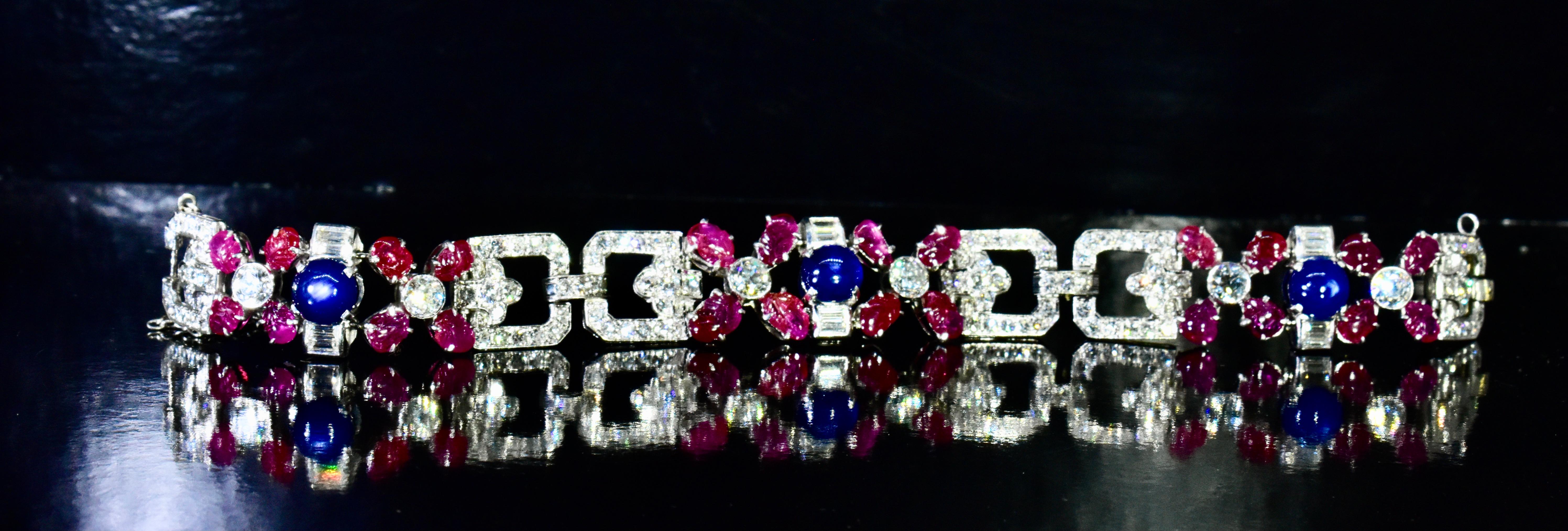 Art Deco Tutti Frutti Platinum, Diamond, Ruby & Sapphire Bracelet c. 1922 For Sale 6