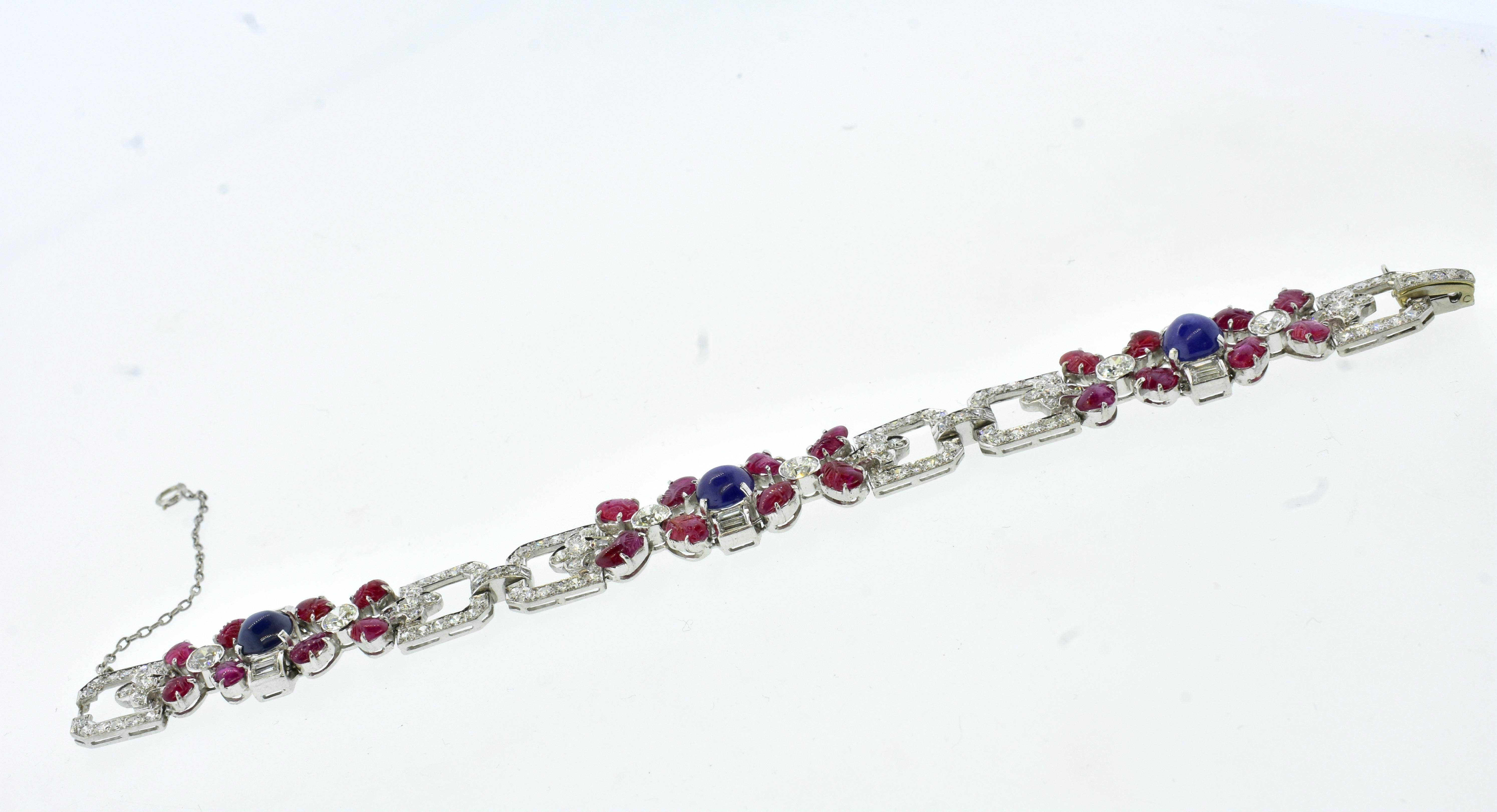 Art Deco Tutti Frutti Platinum, Diamond, Ruby & Sapphire Bracelet c. 1922 For Sale 1