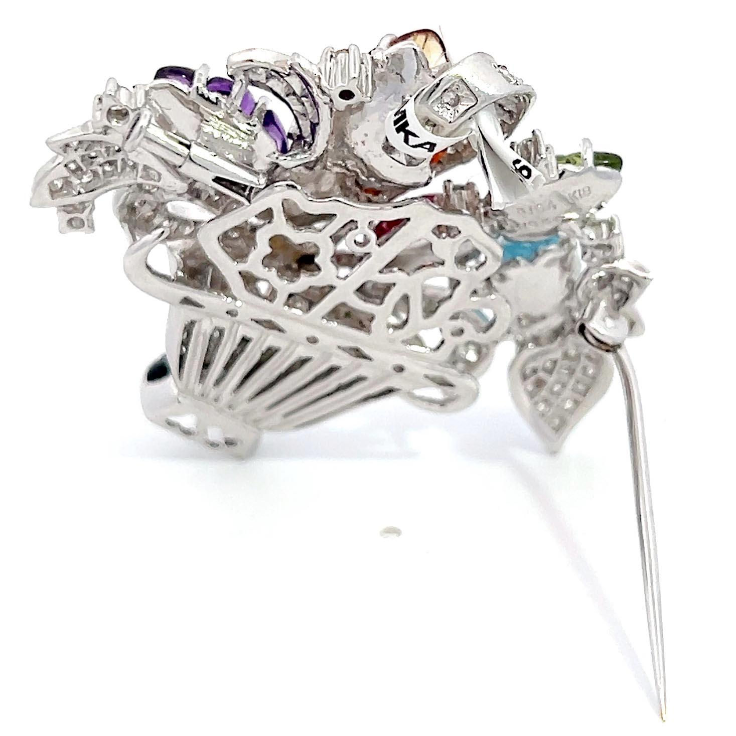 Art Deco Tutti Frutti Brosche mit Halbedelsteinen und Diamanten im Zustand „Hervorragend“ im Angebot in Beverly Hills, CA