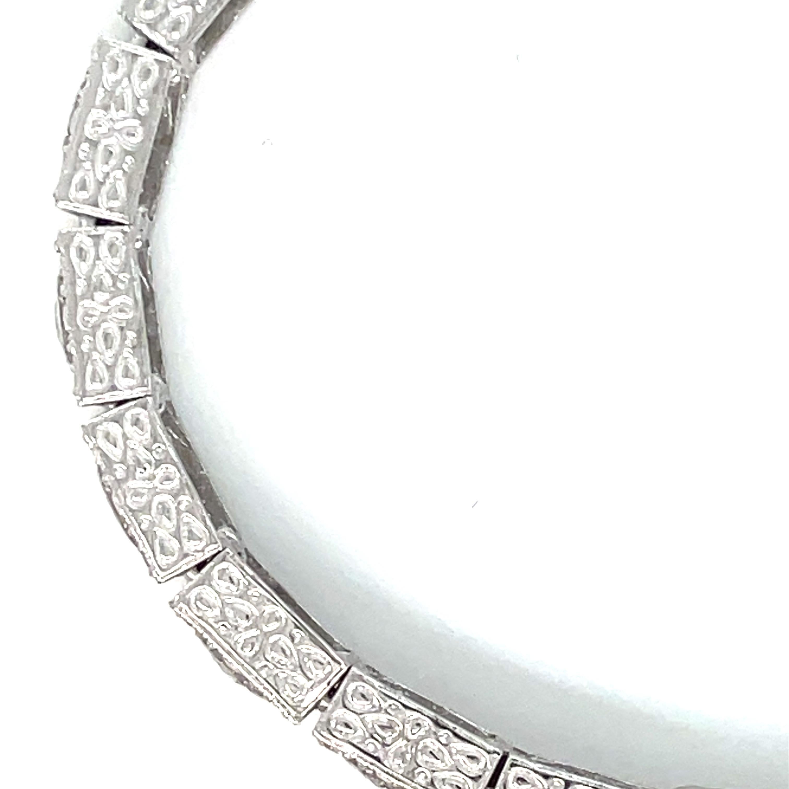 Art Deco TWC 4.30 Diamonds Engraved Platinum Tennis Bracelet For Sale 1
