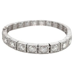 Art Deco TWC 4.30 Diamonds Engraved Platinum Tennis Bracelet