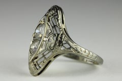 Art Deco Twin Diamond and Filigree Dinner Ring