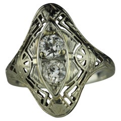 Art Deco Twin Diamond and Filigree Dinner Ring