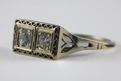 Art Deco Twin Diamond and Filigree Toi et Moi Ring