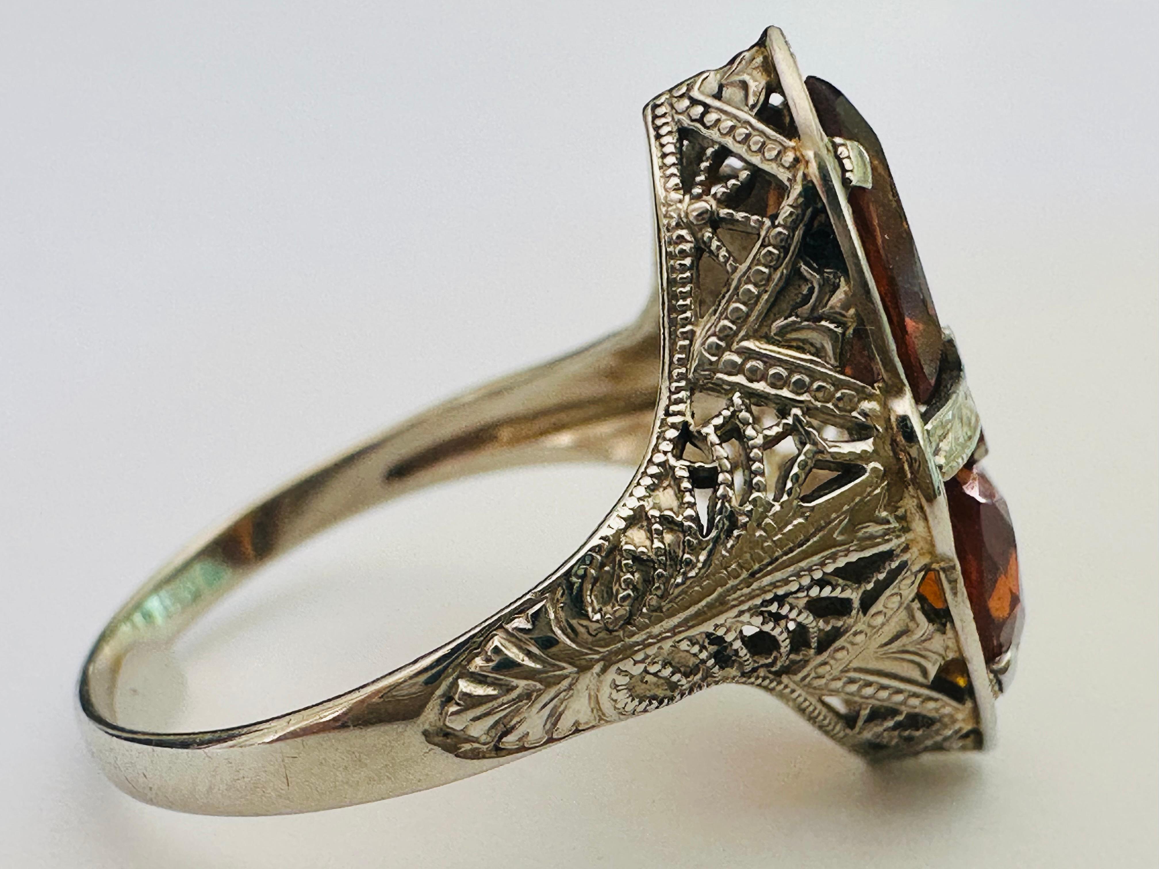 Bague cocktail art déco à deux citrines orange naturelles et filigrane Pour femmes en vente