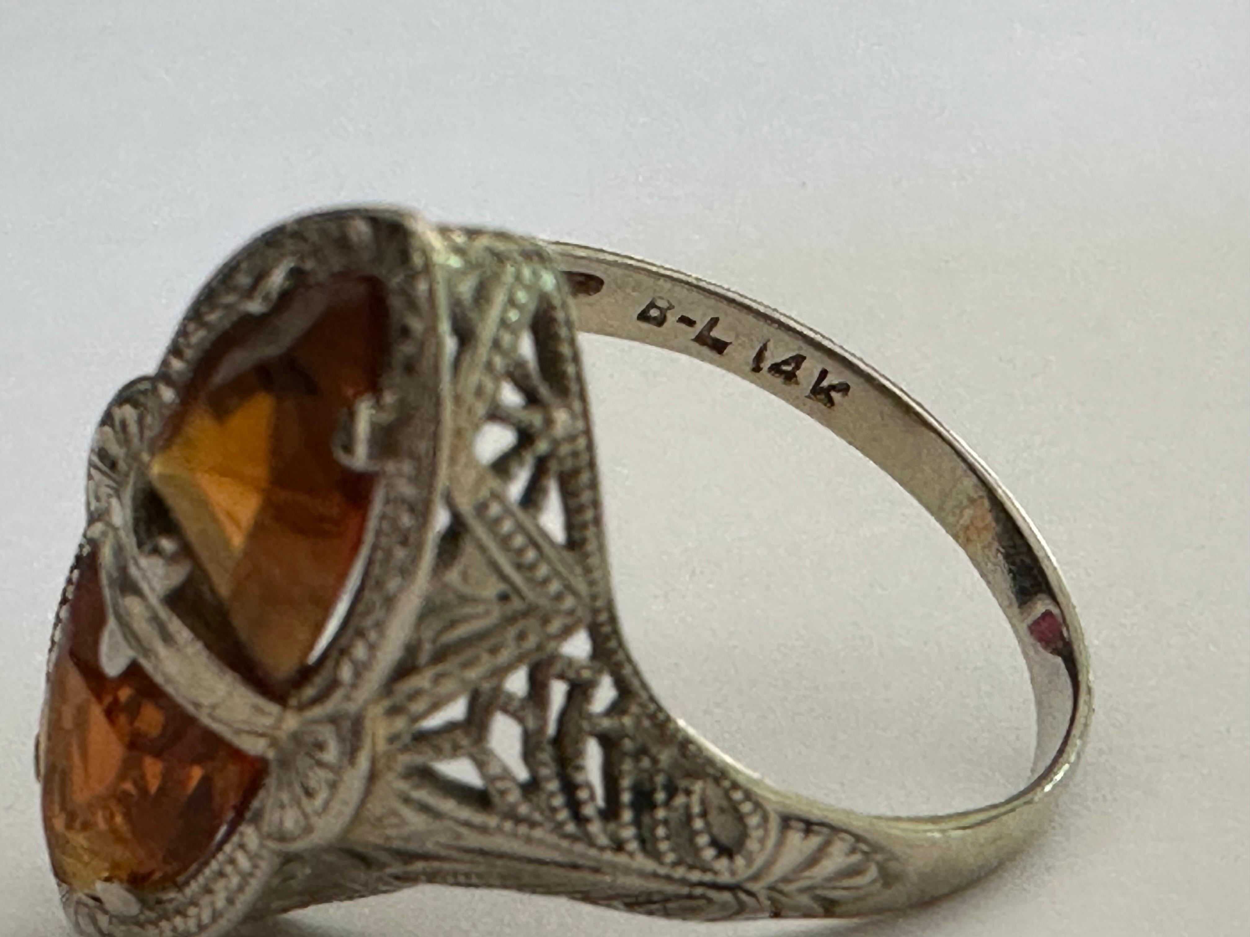 in vendita:  Anello Art Deco con gemelli arancioni naturali, citrino e filigrana 4