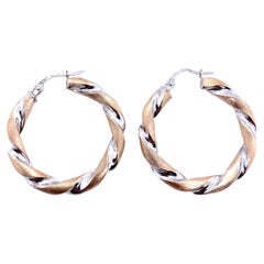 Pendientes de aro Art Decó de oro blanco y amarillo acabado mate