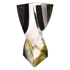 Vintage Art Deco Twisted Glass Vase with Geometric Enamelling