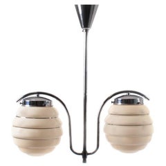 Art Deco Two-Arm Light Fixture with Ribbed Glass Shades