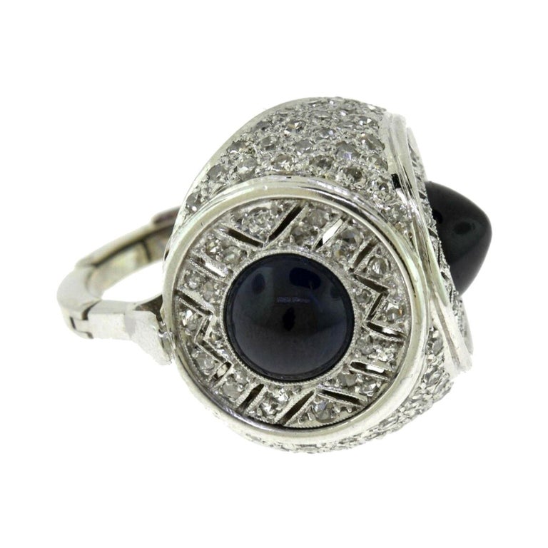 Art Deco Cabochon Sapphire and Diamond set in Platinum Scarf Holder For  Sale at 1stDibs
