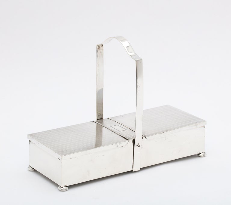Art Deco Two Compartment Sterling Silver Footed Table Box with Hinged ...