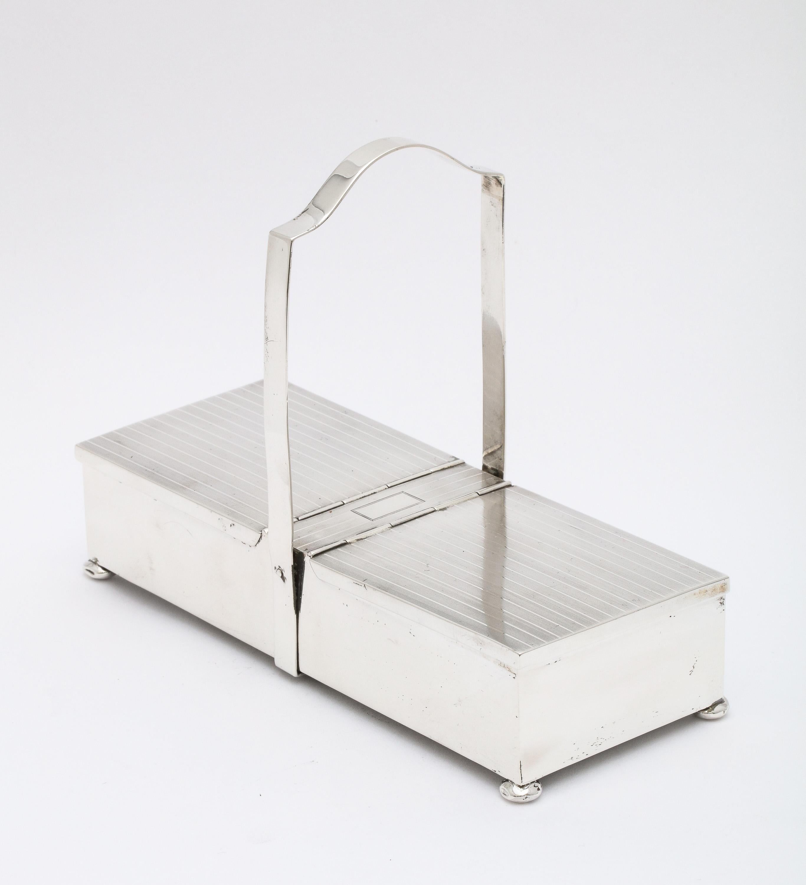  Art Deco Two Compartment Sterling Silver Footed Table Box with Hinged Lids  For Sale 3