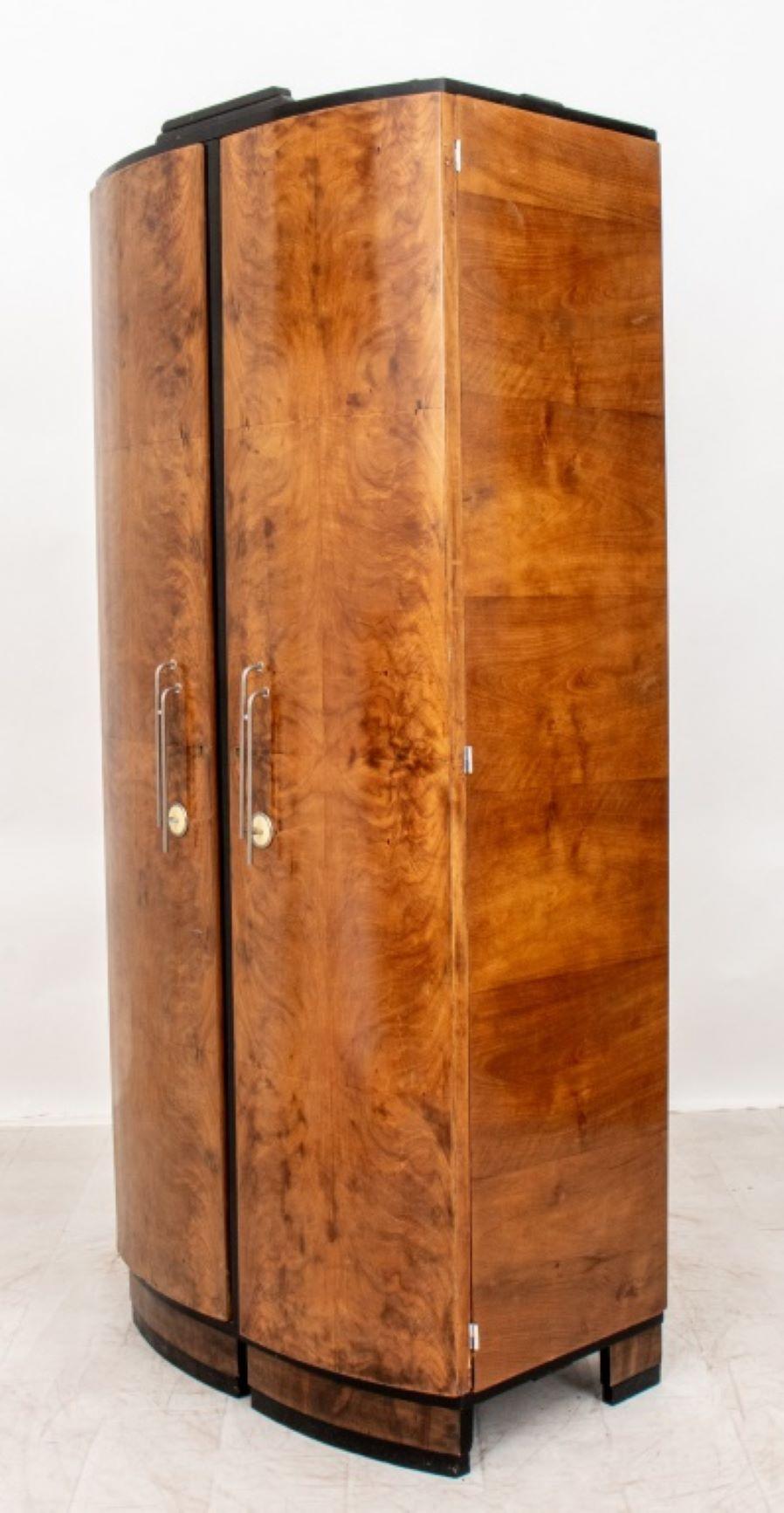 Art Deco Two Door Burl Walnut Armoire For Sale 2