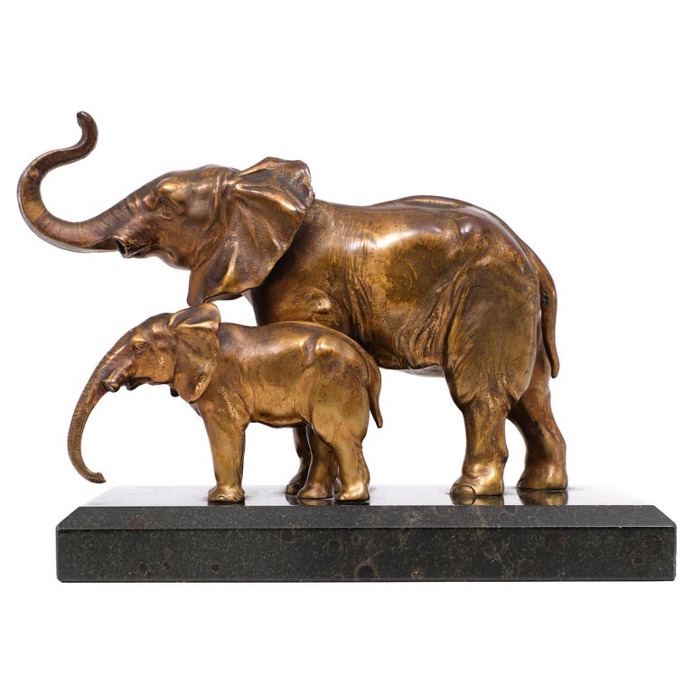 Art Deco Two Elephants Black Marble Base 1925 France For Sale at 1stDibs