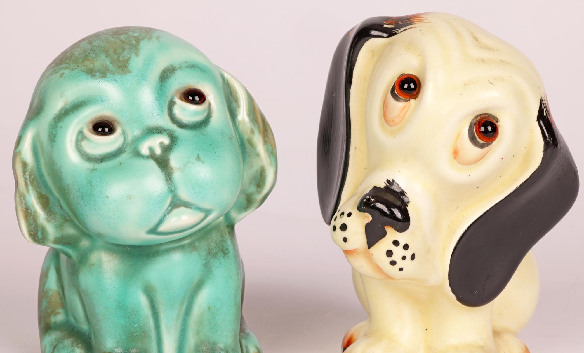 Art Deco Two English Pottery Glass Eyed Dog Figures In Good Condition For Sale In Bishop's Stortford, Hertfordshire