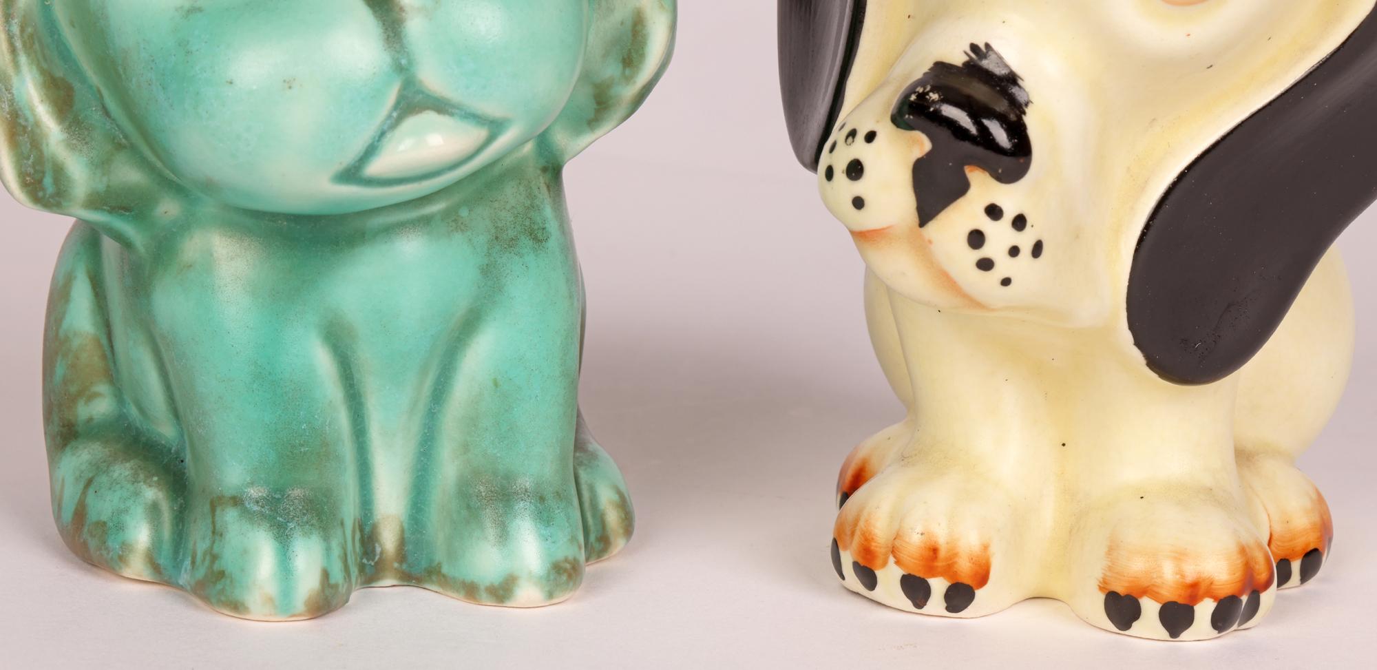 Mid-20th Century Art Deco Two English Pottery Glass Eyed Dog Figures For Sale