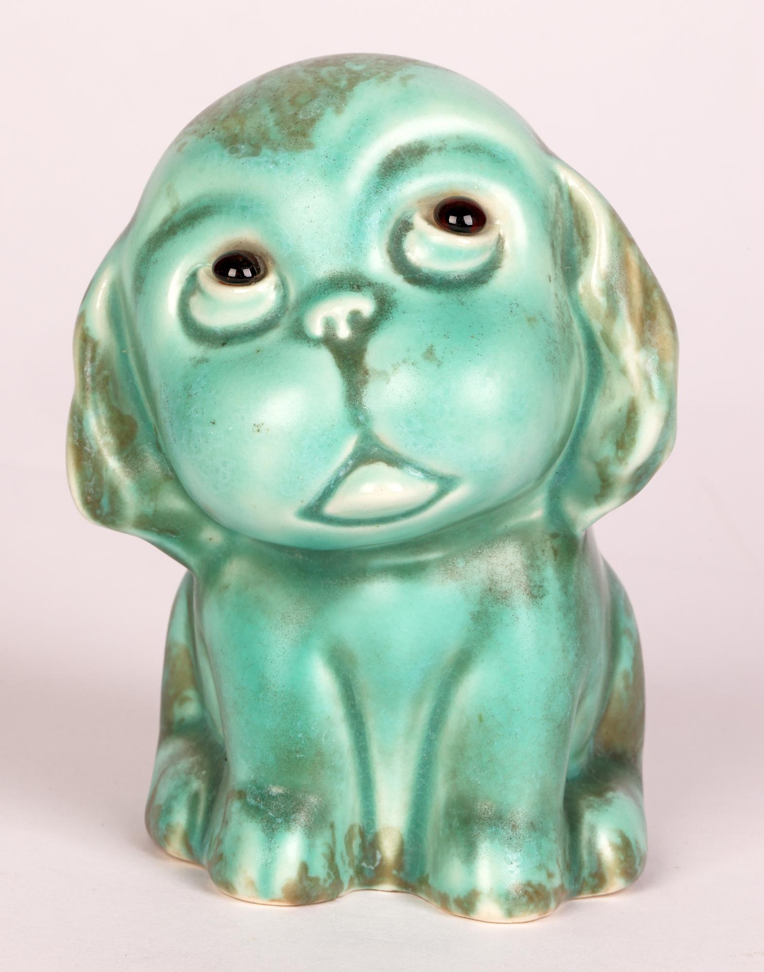Ceramic Art Deco Two English Pottery Glass Eyed Dog Figures For Sale