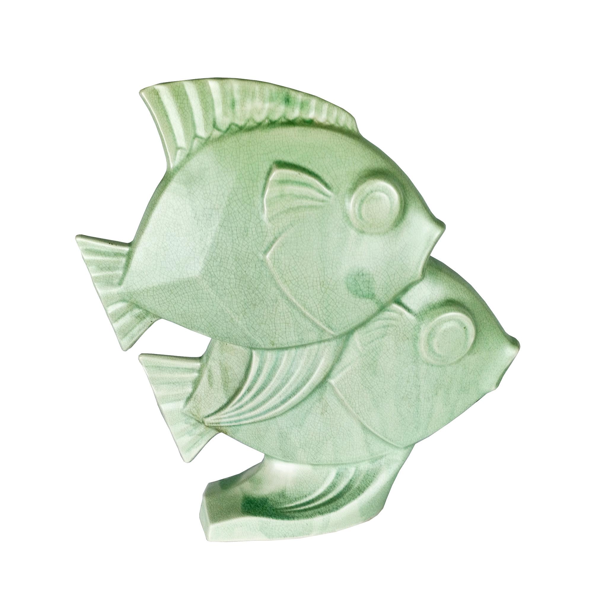 Francese Ceramica Art Deco a due pesci di Dejan - Francia 1930 in vendita